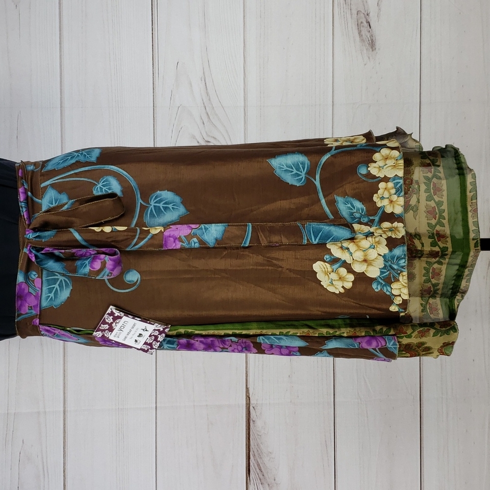 Darn Good Yarn Sari Silk Wrap Skirt Tea XL/Plus